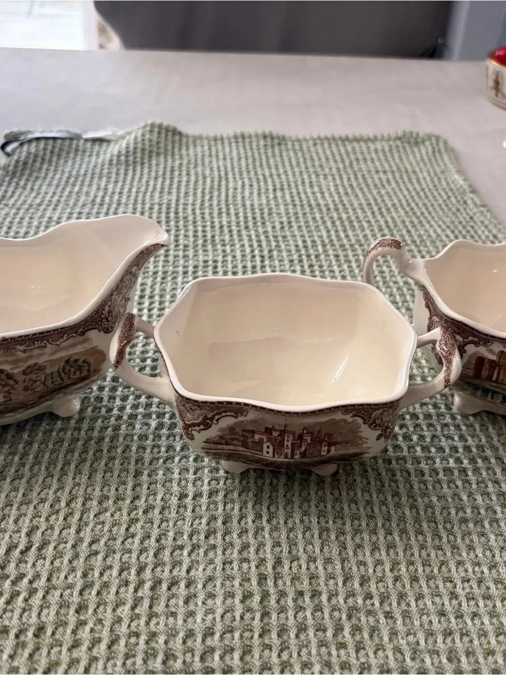 Vintage Johnson Brothers Cream and Brown Transferware Creamer and Sugar Set